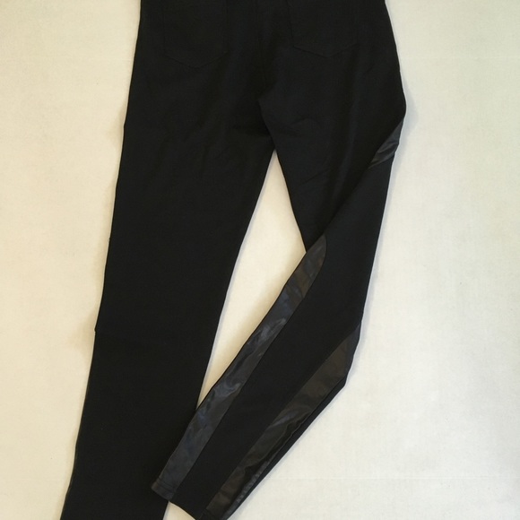Black Leggings with Faux Leather Detail - Picture 4 of 7